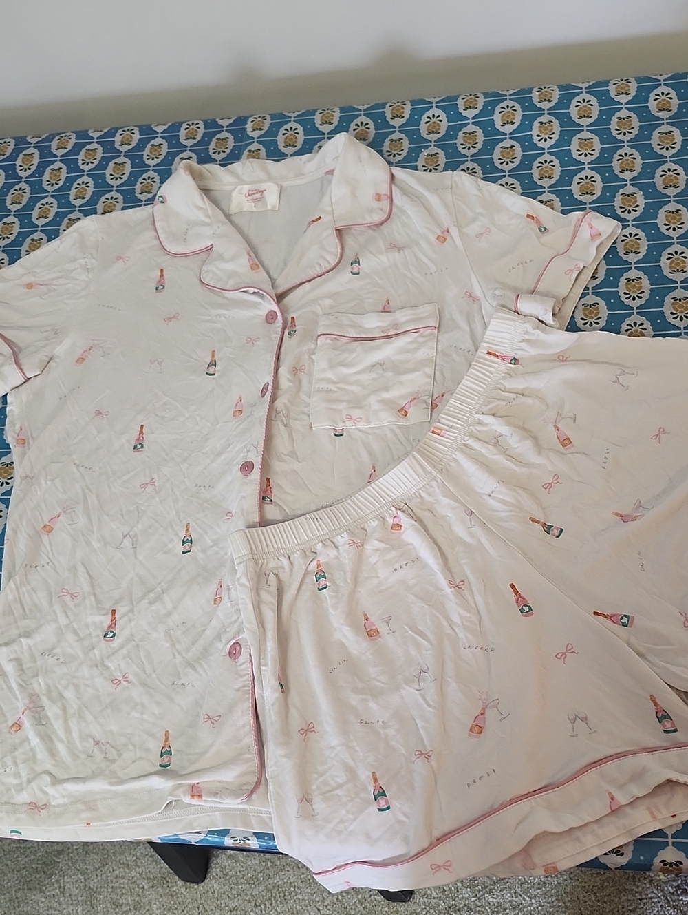 In My Sundays Champagne Print Short Pajama Set Small